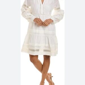 Marie Oliver Sheridan Ivory Lace-Trim V-Neck Mini Dress SZ S